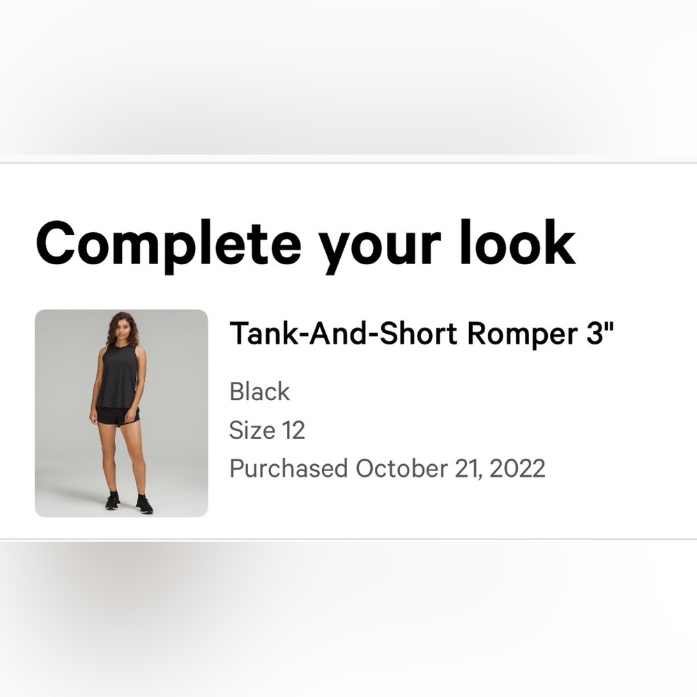 Lululemon Black Tank-And-Short Romper - size 12
